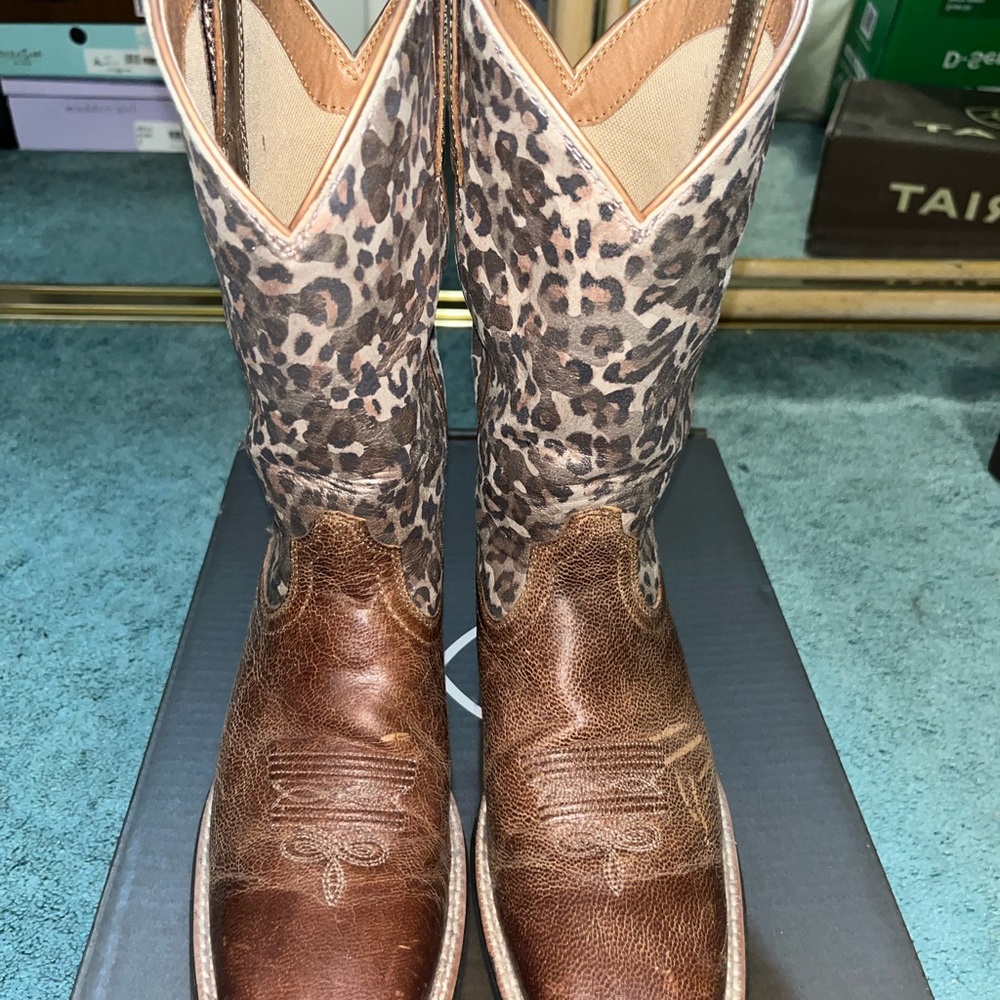 Ariat Brown and Leopard Print Cowboy Boots